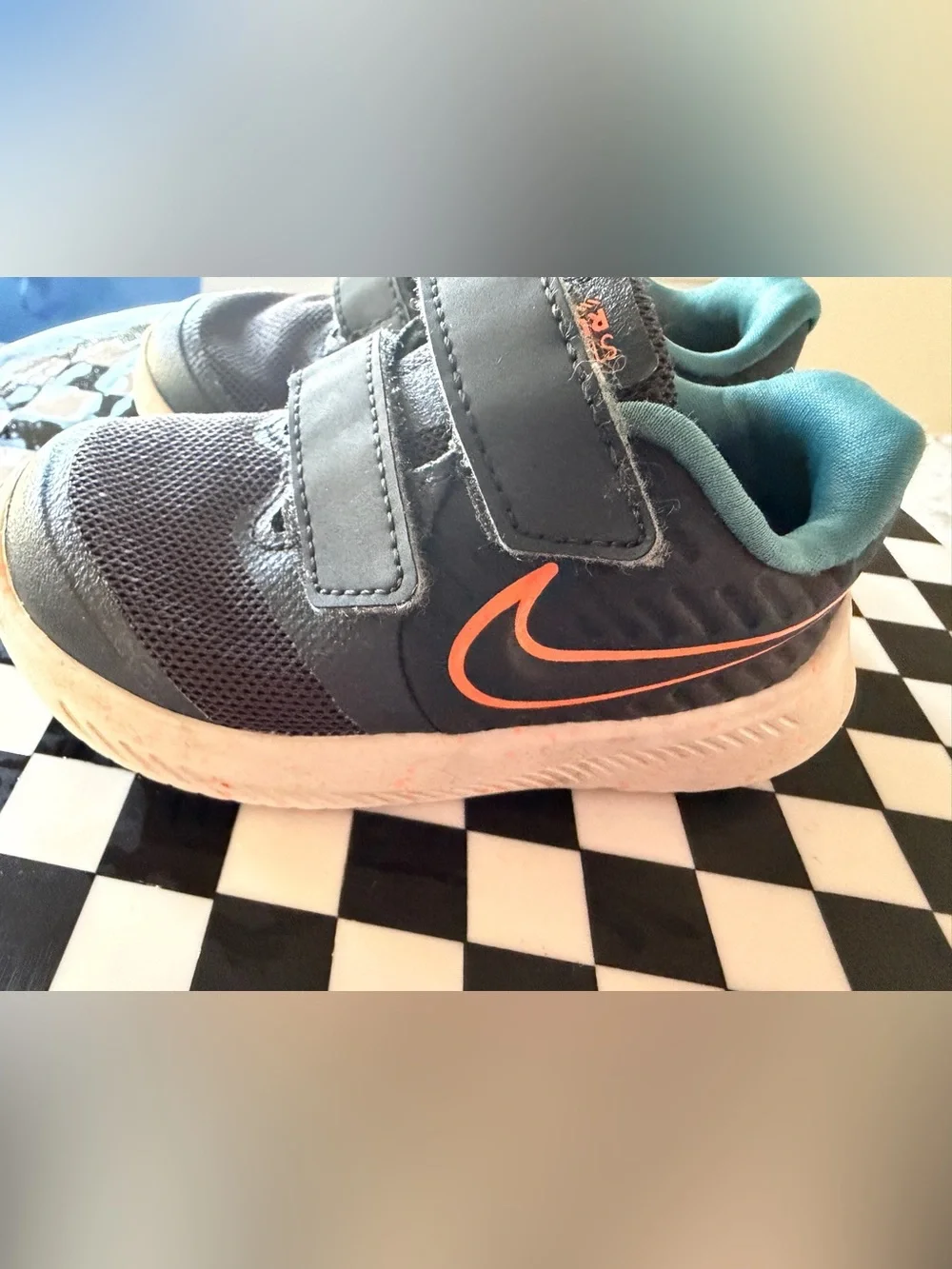 Nike Kids Gray & Teal Velcro Sneakers with Orange Swoosh